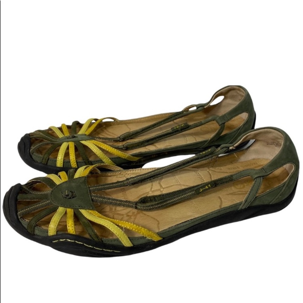 J-41 Sandra Green/Yellow Leather Strappy Casual Sport Sandals Shoes 10M